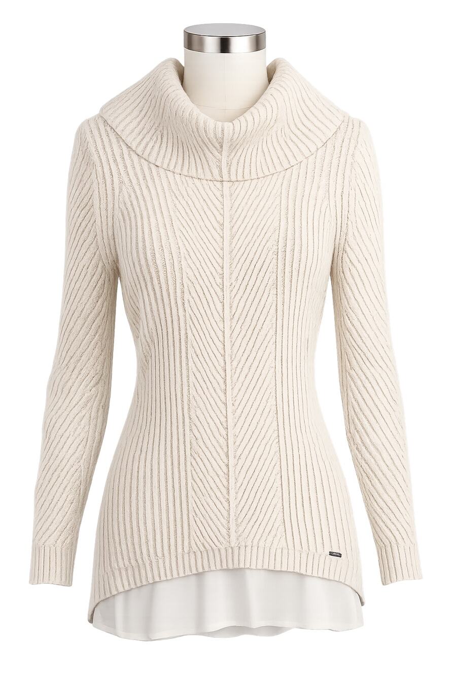T. Tahari Cowl Neck Cable Knit Sweater - Cream - Size XS